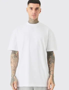 Mens Tall Oversized Extended Neck T-Shirt - White Cotton - Size Small - boohooMAN - FashionsVida