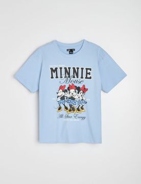 T-shirt in cotone con stampa Minnie Mouse - blu pallido