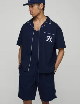 Herren Übergroßes Hemd- Und Shorts-Set Aus Twill Mit Taschendetail Navy Größe Small - boohooMAN - FashionsVida