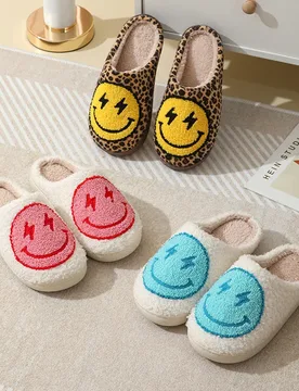 Women Slippers Cute Lightning Smile Face House Funny Ladies Casual Footwear Winter Indoor Shoes Fluffy Smiling - Aliexpress - FashionsVida