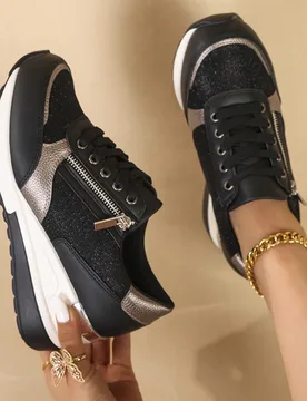 Zapatos deportivos de mujer con bloqueo de color y cordones, cómodos y con plataforma ligera y minimalista para uso casual al aire libre. Tenga en cu - Shein - FashionsVida