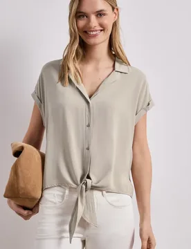 Dropped Shoulder Bluse mit Bowling-Kragen female Beige - Street One - FashionsVida