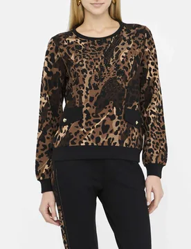 Felpa Liu Jo Sport animalier in viscosa stretch con strass applicati - Liujo - FashionsVida
