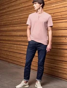 Street One Melange Henley T-Shirt male Rosa - Street One MEN - FashionsVida