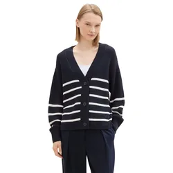Cardigan V Neck Placed Navy White Stripe M