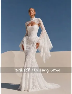 Customized Sweep Train Mermaid Prom Dress All‑Over Lace vestidos de noche Lace Embroidery High Neck Evening Dresses 2026 - Aliexpress - FashionsVida