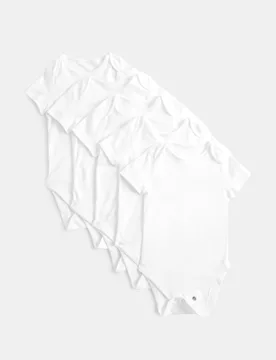 Pack Pure Cotton Bodysuits (5lbs-3 Yrs) White unisex - M&S - FashionsVida