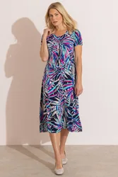 Leaf Print Midi Jersey Dress - Navy - Size: 12