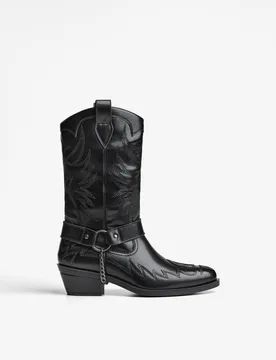 Bottes Cowboy Détail Chaîne 41 Noir - Bershka - FashionsVida