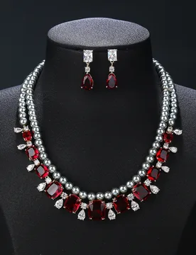 Cubic Zirconia Pearl Layered Necklace Earrings Sets Ladies Wedding Bridal Women Jewelry Set Party Accessories SE-CN10911A - Aliexpress - FashionsVida