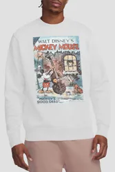 Unisex Mickey Mouse Vintage Poster Christmas Good Deed Sweatshirt, White Size: Large - White - Size: L