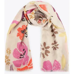 Fular ligero con estampado de flores y aves
