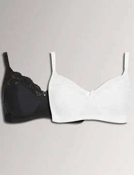 Women's 2 Pack Non-Wired Soft Cup Bras in Black Size: 44DD - Black - Size: 44DD - Yours - FashionsVida