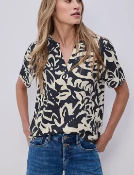 Kurzarm Bluse mit Turn-Up und Print female Blau - Street One - FashionsVida