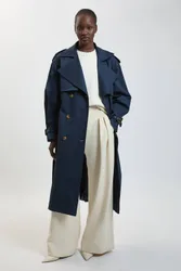 Women's Belt Detail Trench Coat in Navy Size: 16 - Navy - Size: 16