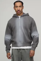 Herren Kastenförmiger Kapuzenpullover Mit Reißverschluss Und Sprühwaschung Charcoal Größe Large