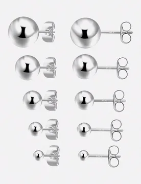 Pendientes de bola redonda de plata de ley 925, juego de pendientes mini hipoalergénicos unisex, disponibles en múltiples tamaños: 1,5 mm, 2 mm, 2, - Shein - FashionsVida