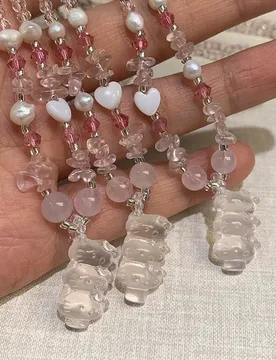 Powder crystal necklace exquisite three-dimensional cat beaded neck chain cute sweet pink crystal kitty sweater chain - Aliexpress - FashionsVida