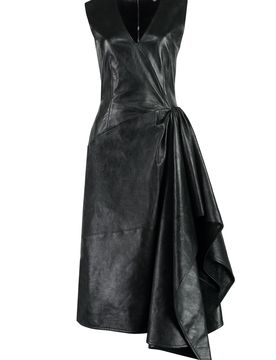 Asymmetric Hem Leather Dress