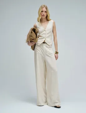Pantalones wide leg con lino de mujer - Salsa Jeans - FashionsVida