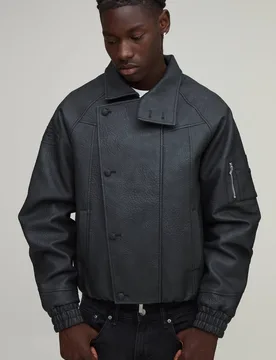 Men's Boxy Fit Embossed MAN Funnel Biker Jacket Black Size X-Large Black XL - boohooMAN - FashionsVida