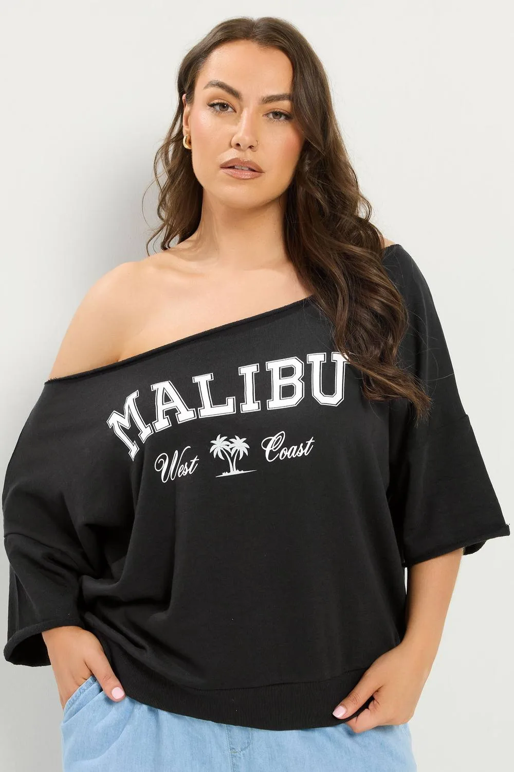 Off Shoulder Sweatshirt - Black - Size: 18 - Yours - FashionsVida