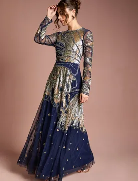 Women's Premium Hand Embellished Maxi Dress in Navy Size: 8 - Navy - Size: 8 - Coast - FashionsVida
