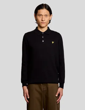 Men's Merino Blend Long Sleeve Polo Shirt in Jet Black - Lyle & Scott - FashionsVida