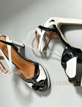 Sexy Women Mixed Color Patent Leather Platform High Heel Sandals Peep Toe Ankle Strap Stiletto Summer Fashion Runway Party Shoes - Aliexpress - FashionsVida