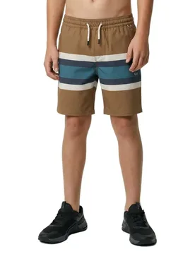 Short De Bain Crew Stripe Volley Bronze Brown XL Garçon - Salty Crew - FashionsVida