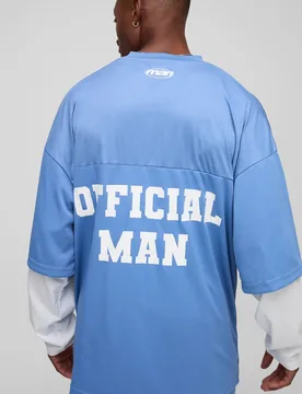 Herren Oversized Offizielles Herren Faux Layer Mesh Hockey Top Blue Größe Small - boohooMAN - FashionsVida