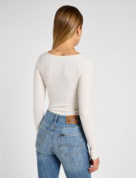 Long Sve Slim Boat Neck Tee Ecru Größe XS female