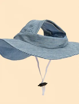 Sombrero de sol de poliéster a rayas azules, diseño con orejas expuestas, anti-caída, ajustable, protección solar. Suministros para mascotas, somb - Shein - FashionsVida