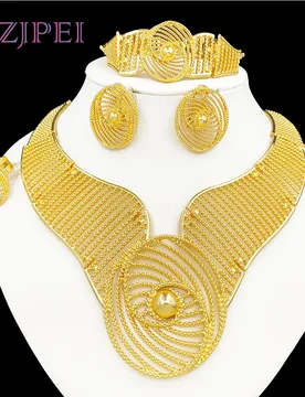 Africal Gold Color Big Jewelry Set Hollow Out Design Necklace Bracelet Earring Ring For Women Bridal Wedding Jewellery Gift - Aliexpress - FashionsVida