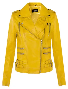 Women's Leather Vintage Brando Biker Jacket-Orlando in Yellow Size: 8 - Yellow - Size: 8 - Infinity Leather - FashionsVida