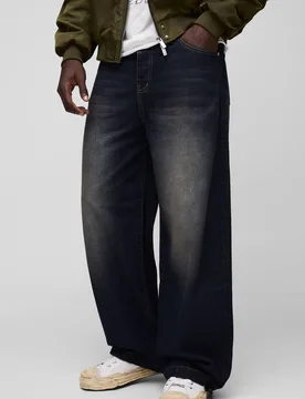 Herren Parachute Baggy Washed Jeans Hosen Vintage Blue Größe 75R - boohooMAN - FashionsVida