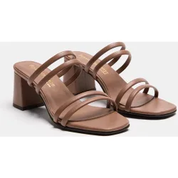 Sandalias de tacón de mujer de piel