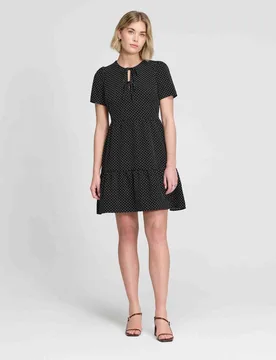 Polka Dot Tie Front Tiered Mini Dress Black Mix female - Finery London - FashionsVida