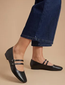 Women's Yara Double Mary Jane Square Toe Faux Leather Padded Ballerinas in Black Size: 3 - Black - Size: 3 - Dorothy perkins - FashionsVida
