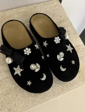 Women's Black Velvet Rhinestone Moon Star Mules 2026 New Bow Pearl Decor Clogs Comfortable Slip on Slides Casual Womens Slippers - Aliexpress - FashionsVida
