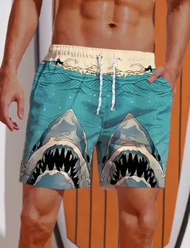 D Printed Ukiyo-E Giant Fierce Shark And Cruise Ship Printing Shorts Men's Board Shorts Swim Trunks Drawstring Breathable Short - Aliexpress - FashionsVida