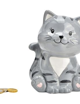 Spardose "Katze" grau aus Keramik