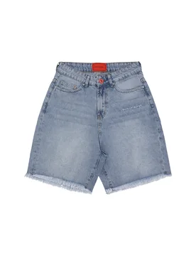 Jeans Corto Uomo Embroidered White Logo Shorts Blue Denim - VISION OF SUPER - FashionsVida