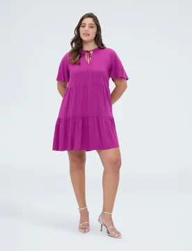 Vestido smile corto con lazo mangas cortas amplias y estructura acampanada - Fiorella Rubino - FashionsVida