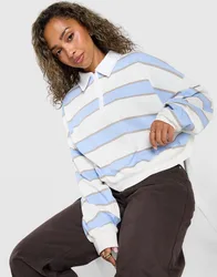Womens Cropped Stripe Rugby Polo Shirt - Blu, blu blu Donna taglia S