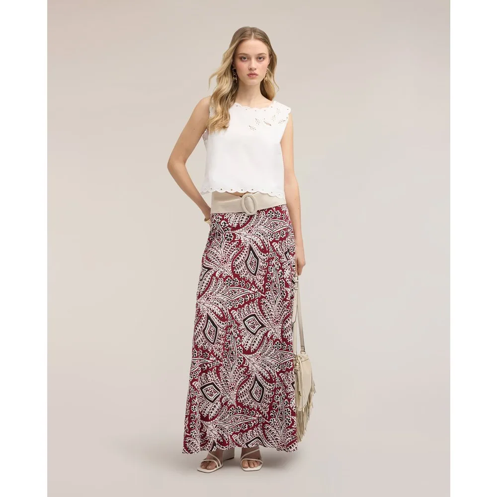 Falda evasé maxi en marocaine con estampado estampado paisley - Motivi - FashionsVida