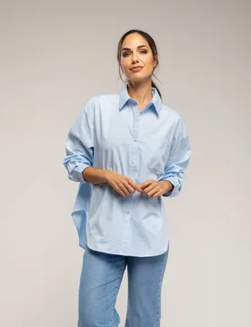 Camisa de mujer de algodón oversize con bolsillo delantero - Tantra - FashionsVida