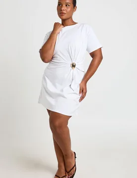 Womens Plus Trim Detail T-Shirt Dress - White Cotton - Size 24 Uk - Boohoo - FashionsVida