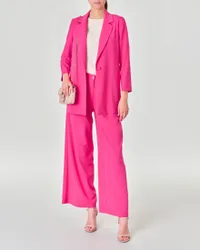 Pantaloni palazzo fucsia in tessuto stretch fluido con pinces in vita