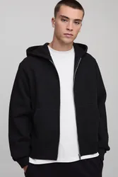 Herren Basic Boxy Reißverschluss-Hoodie Sweatshirt Black Größe Medium